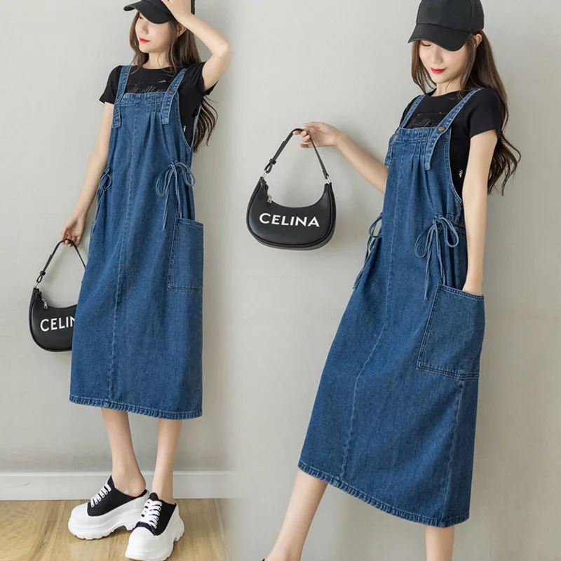 

Woman Denim Dress Spaghetti Strap Long Slim Dresses Female Oversized Straight Pullover Vestidos Jean Loose Ladies Summer Elegant