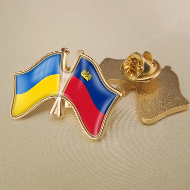 

Ukraine and Liechtenstein Crossed Double Friendship Flags Lapel Pins Brooch Badges
