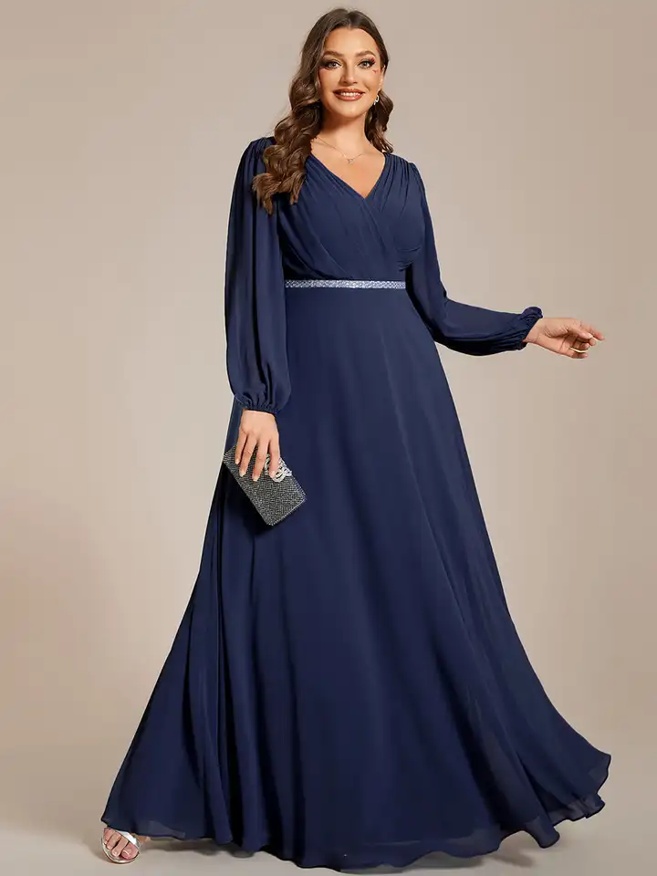 green emerald velvet dress D.Q.RZhong Women's Plus Size V Neck Velvet Dress Long Sleeve Wrap Empire  Waist Midi Dress for Wedding Guest Blue XL at Amazon Women's Clothing store main image 0