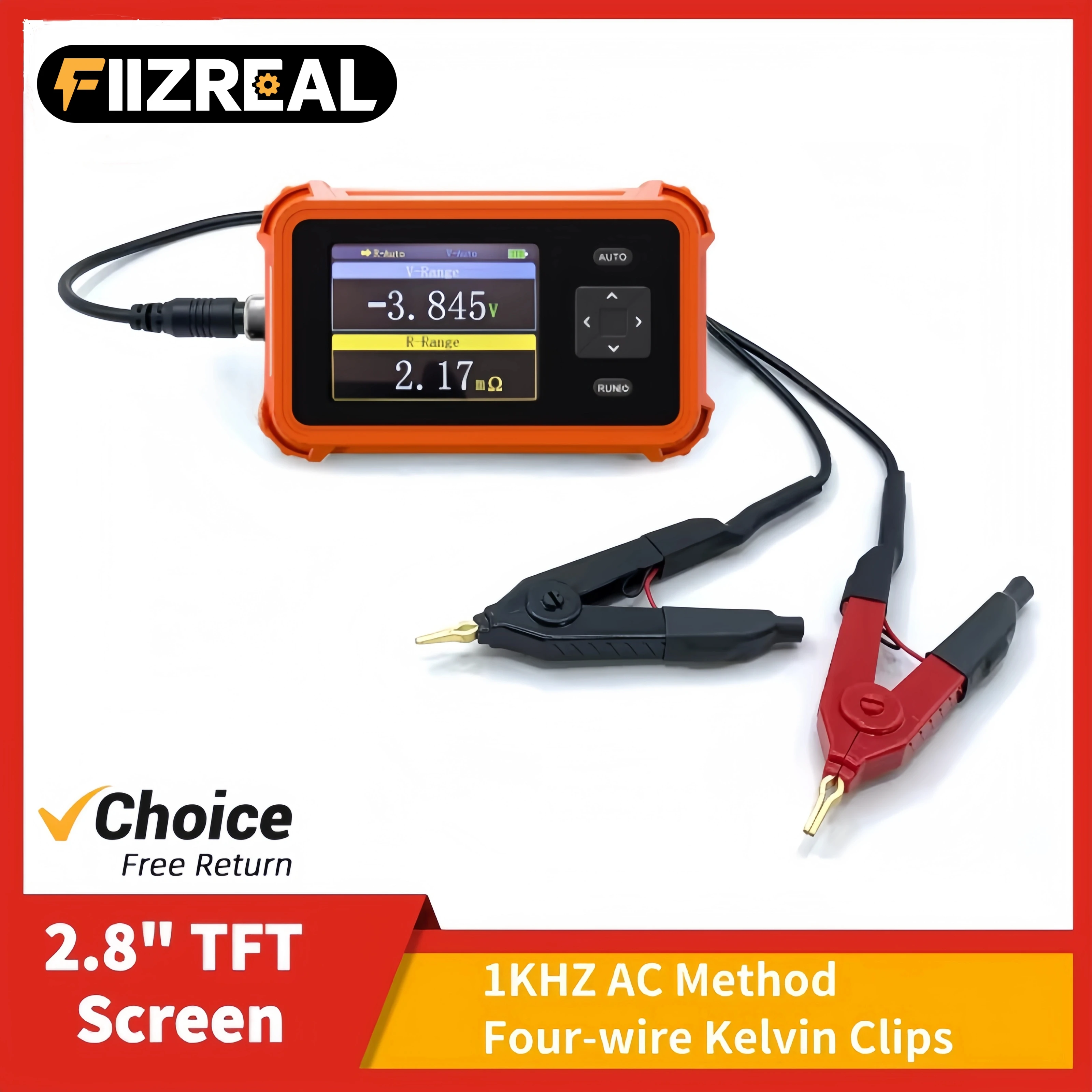 FIIZREAL 18650 Battery Tester PBRM 1, High Precision Voltage and Internal Resistance Meter with 2.8 Inch TFT Screen for Li Ion LiFePO4