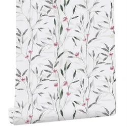 Peel and Stick Floral Leaf Wallpaper Wall Green/Grey Vinyl Self Adhesive Wall Paper Design for Walls Bathroom Bedroom Home Decor