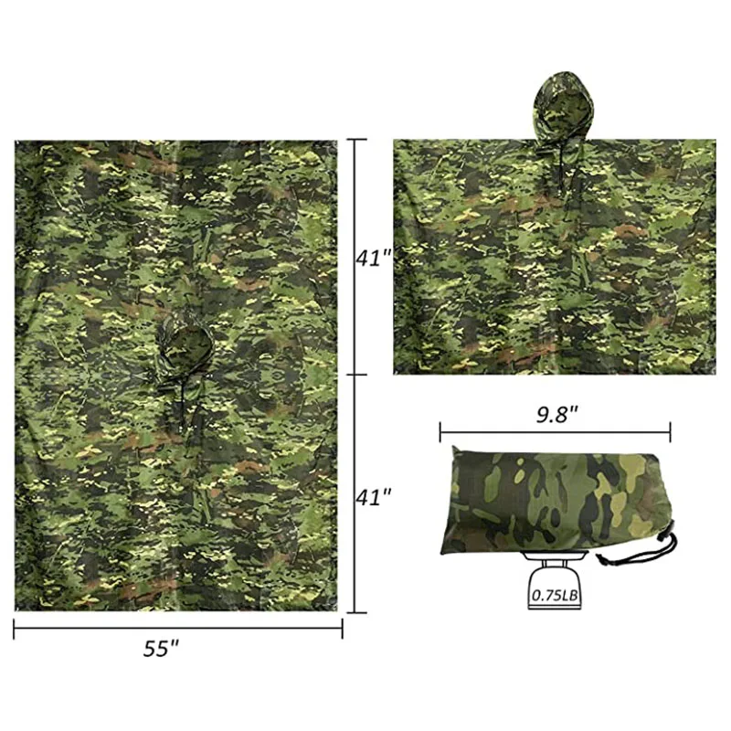 Raincoat Poncho VILEAD Poly Tactical Military Waterproof Outdoor