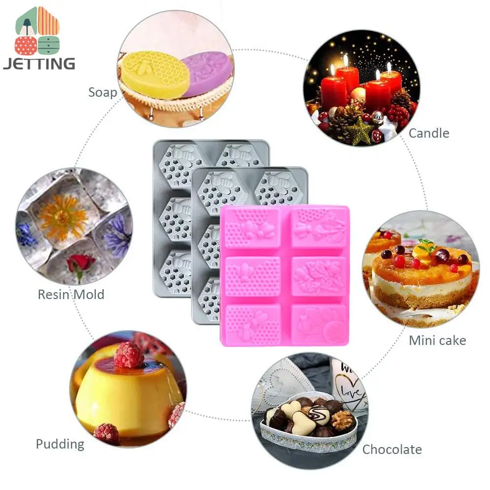 1pc Honey Bee Silicone Soap Mold diy Handmade Craft 3D Soap Mold Silicone Rectangular 6 Forms Molds For Making