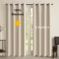 2pcs 100% Blackout Solid Color Curtains  – Light Weight Premium Thermal Insulated Light Blocking Drapes for Bedroom, Living Room 1