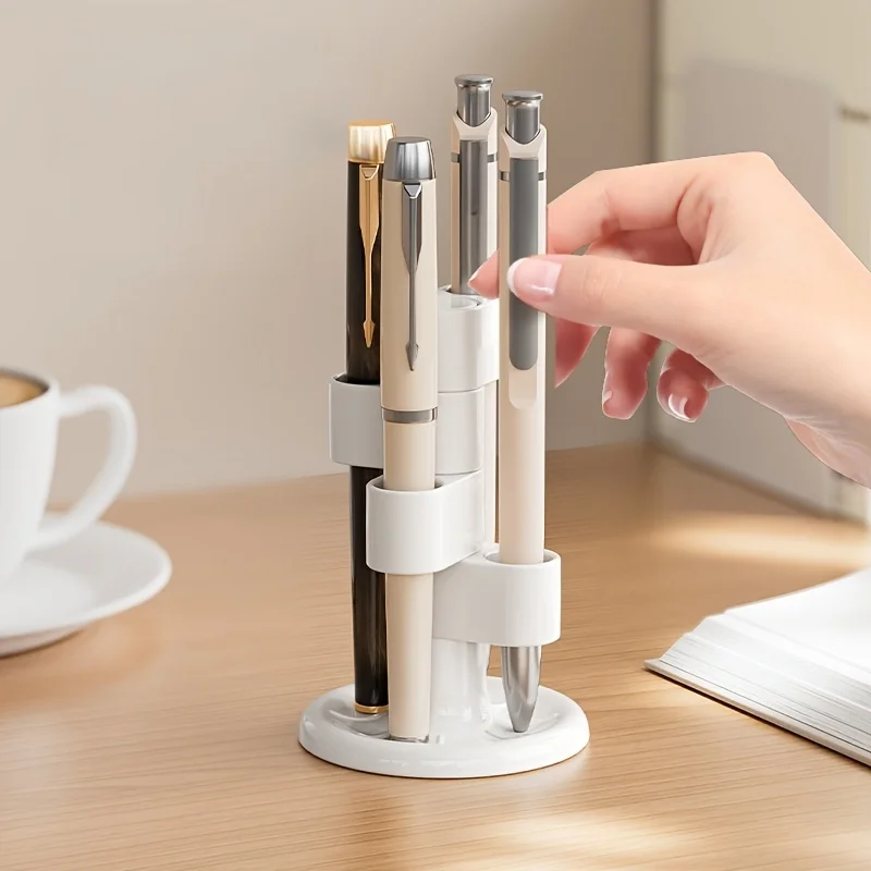 A White Desktop Pencil and Pen Storage Rack That Can Rotate 360 Degrees,can Hold 4 Pens,Office Desktop Organization and Storage