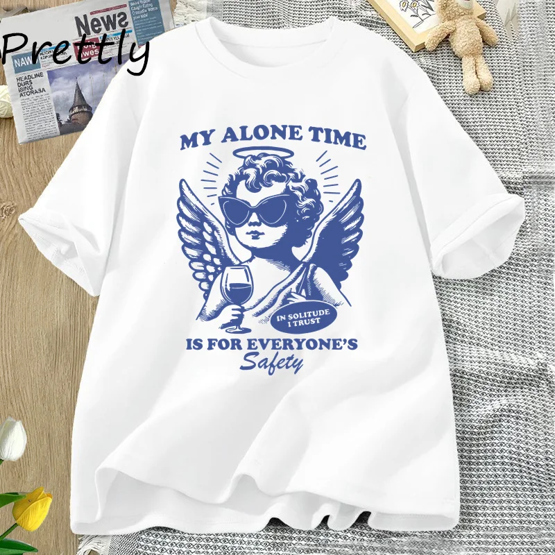 Vintage Trendy Women's T-shirt My Alone Time Is for Everyone's Safety T Shirt Funny Sarcastic Graphic T Shirts Unisex Oversized 4