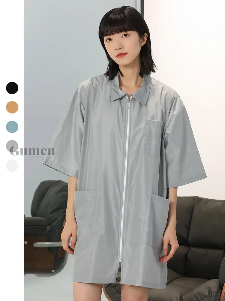 Unisex M/L/XL Lapel Barber Short Sleeve Waterproof Tops Salon Hairdressing For Beautician Haircut Cape Cloth Hairdresser Gown unisex garden clogs waterproof