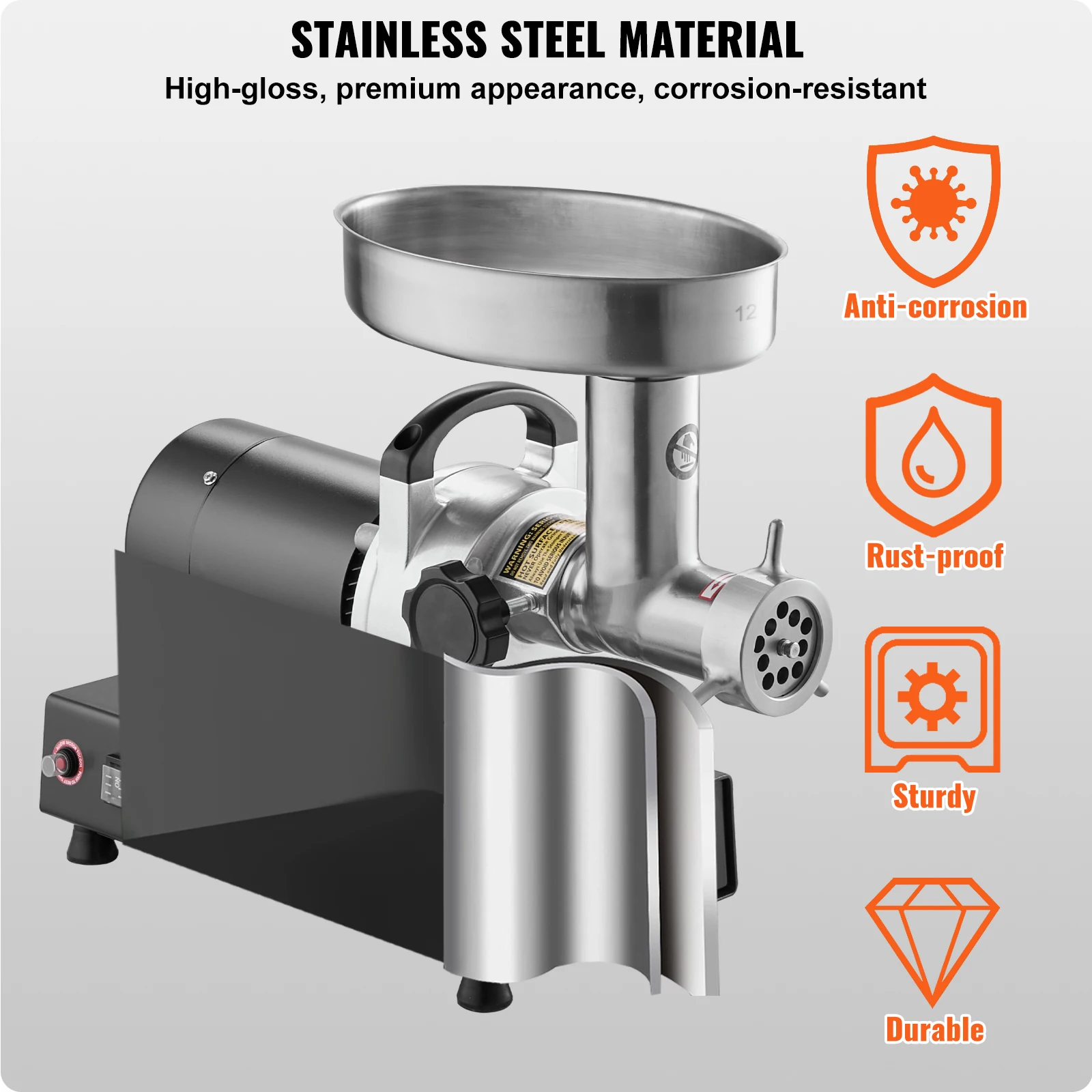 VEVOR Electric Meat Grinder, 9 Lbs/Min Capacity w/ Blade, Grinding Plate, Sausage Maker, Stainless Steel Commercial Meat Mincer 5