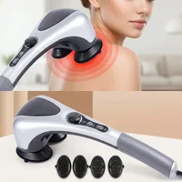 Dual-Head Handheld Electric Massager with Infrared Heat, Strong Vibration, Stepless Speed Control, Replaceable Massage Heads, 3