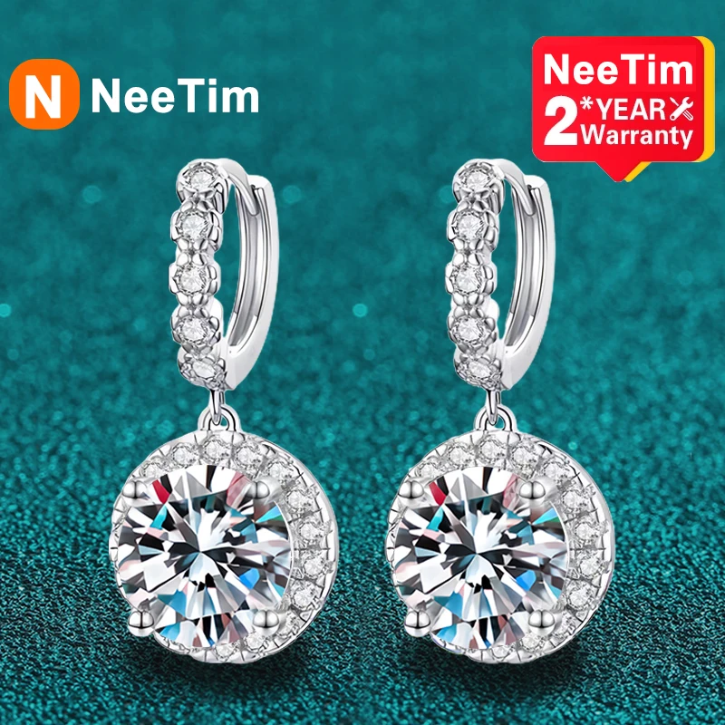 NeeTim 3ct Moissanite Diamond Drop Earrings for Women Lab Diamond 925