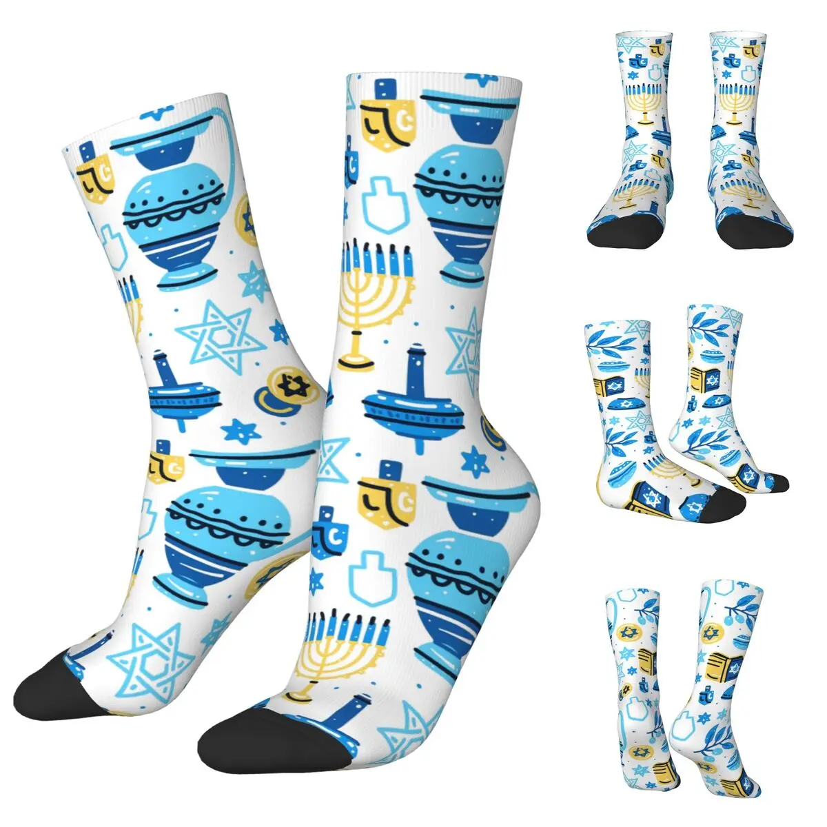 Hanukkah Pattern Unisex Socks,Windproof 3D Print Happy Socks Street Style Crazy Sock 1pair women s socks cute dog pattern printed soft pure cotton animal print sock casual comfortable unisex short socks ankle sock