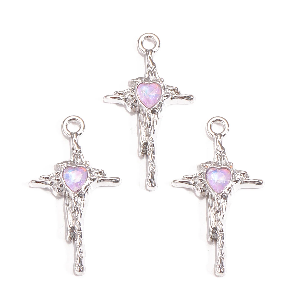 10 Stück versilberter Kristall, Liebeskreuz, Legierung, Anhänger, Charm für Schmuckherstellung, DIY-Armband, Halskette, Ohrring, handgefertigte Lieferungen – Detail 7