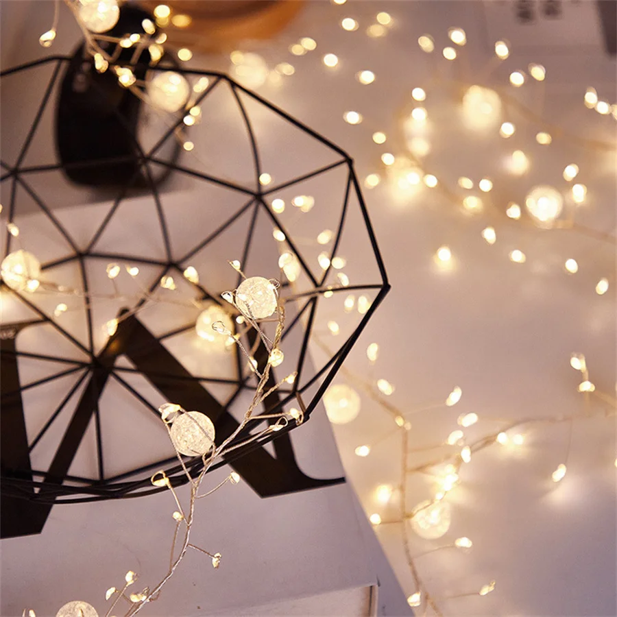 6M 400LEDs Crystal Crack Ball String Lights 8 Modes Garden Fairy Lights for Christmas Garland Party Wedding Bedroom Decoration