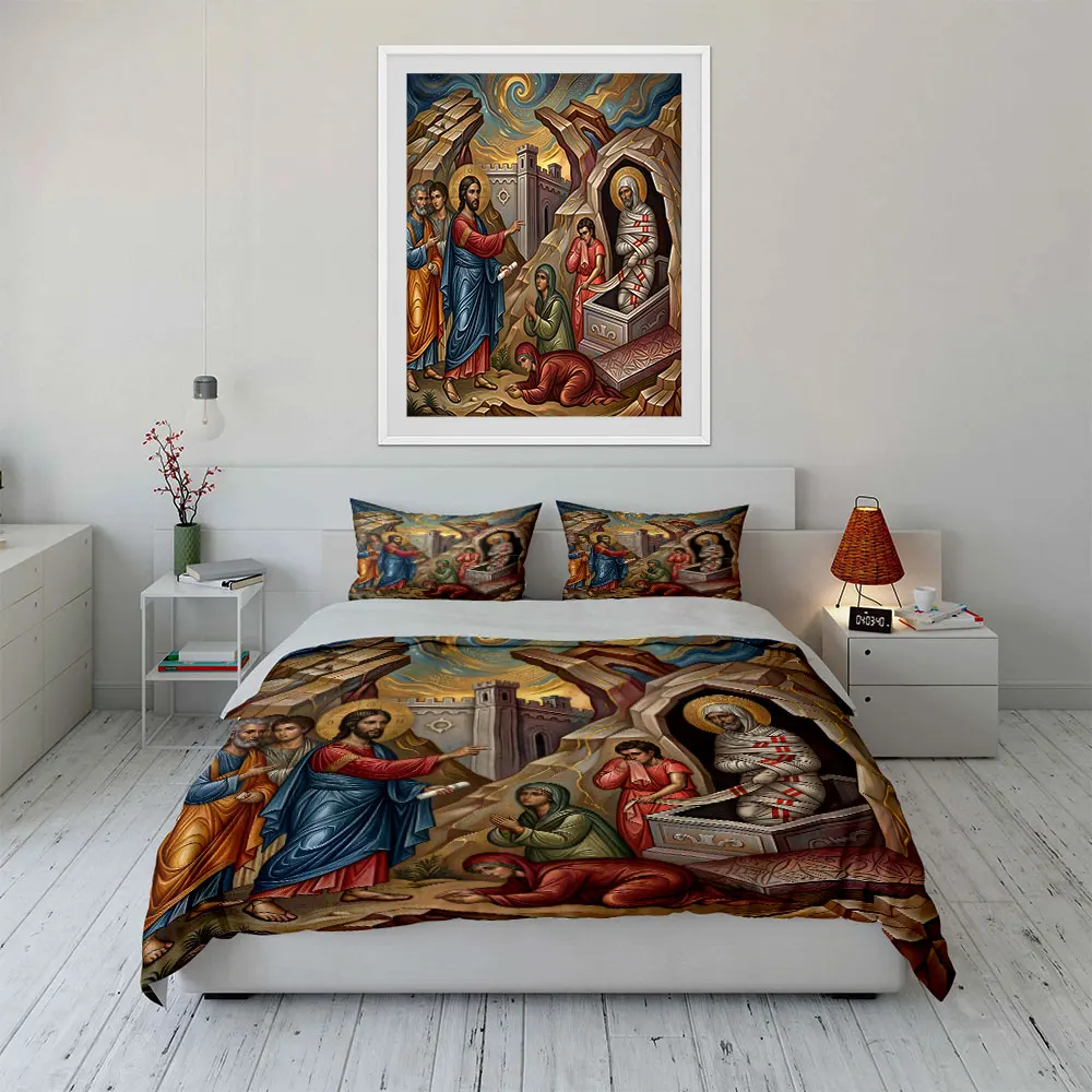 The resurrection of Jesus Duvet Cover Set with 3D Print Design Soft Polyester Bedding Set All-Season Comfort Machine Washable 4