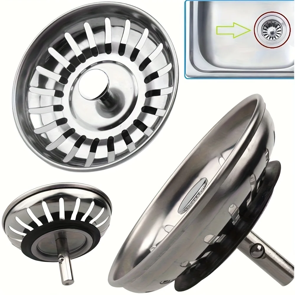 Heavy-Duty Stainless Steel Sink Filter & Plug with Anti-Clog Hair Catcher - Corrosion-Resistant Drain for Shower/Kitchen Sinks
