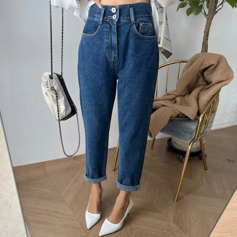 ZHISILAO Fashion High Waist Straight Jeans for Women Boyfriend Mom Harem Denim Pants Streetwear 2023