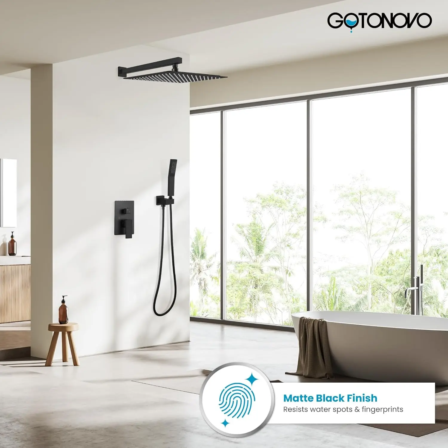 Rainfall Bathroom Shower System Rain Head and Handle Set Wall Mounted Shower Pressure Balancing