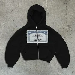 Vintage Y2K Autumn Unisex Street Style Printed Hoodie Cardigan - S (2 black)