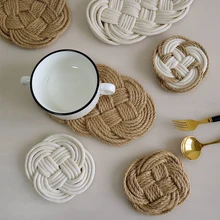 

Handmade Cotton Flax Thread Woven Coaster Non-slip Teacup Coffee Mat Anti-scald Heat Insulation Pad Table Mats for Dining Table