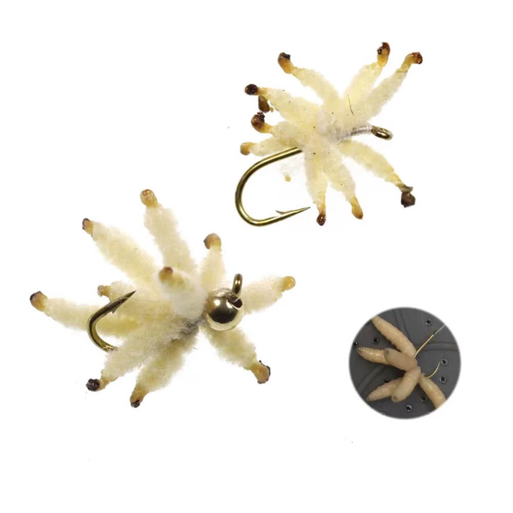 8-teiliges Set # 10~ # 20 Ultra Maggots Nymphen-Madenschwanz-Clusterfliegen für Forellen-, Karpfen- und Barsch-Angeln – Künstliche Wurm-Insektenköder