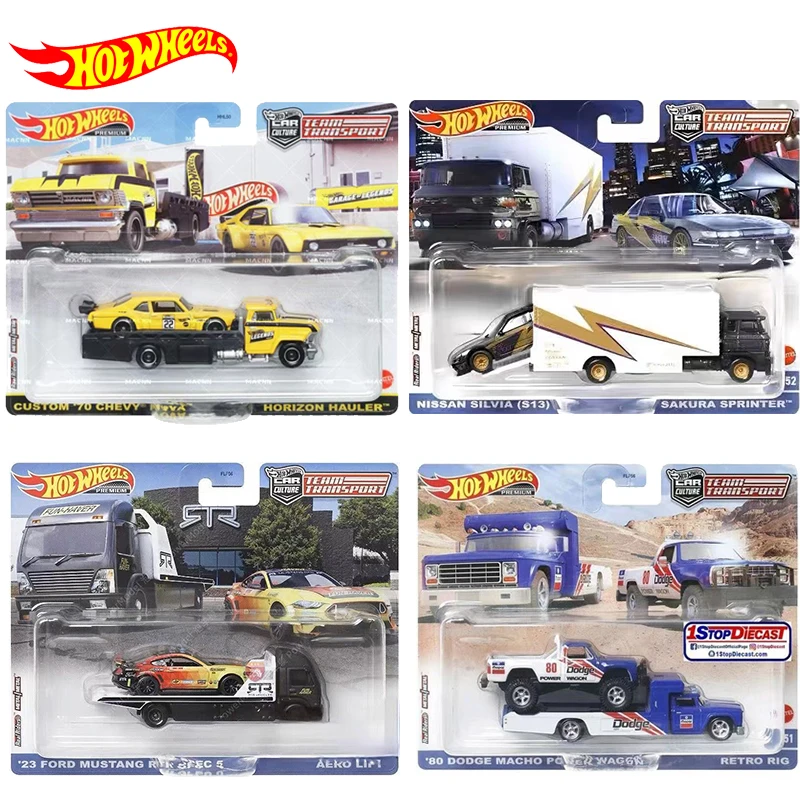 Original Hot Wheels Team Transport Car Culture Modello In Metallo Fleet Nissan Silvia Sakura Sprinter Kids Boys Toys 1/64 Dodge Mustang