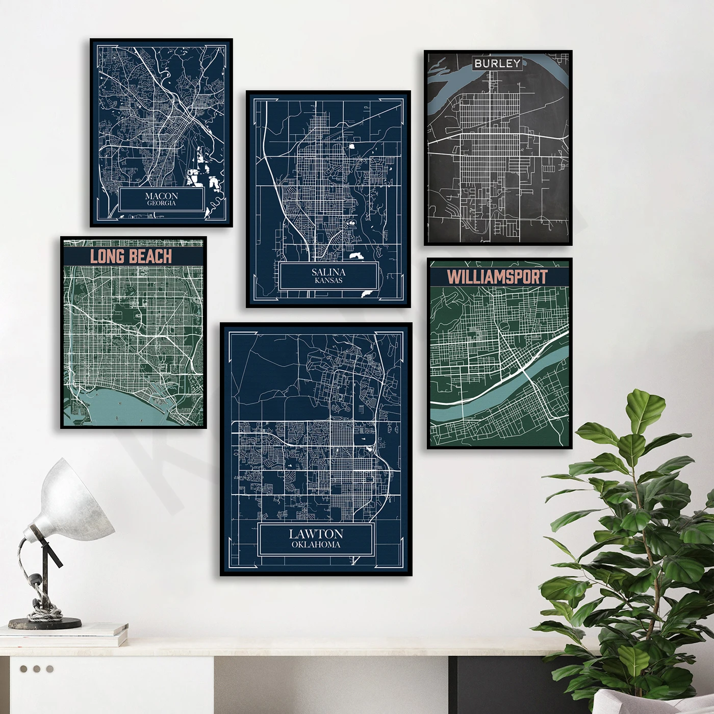 Lawton Las Cruces Macon Grand Salina Jackson Lake City Conway Burley Williamsport. Poster Della Mappa Di Viaggio Della Città