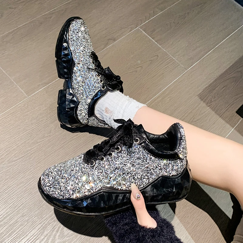 Shining Crystal Sneakers for Women 2023 Designer Luxury Wedges Sports ...