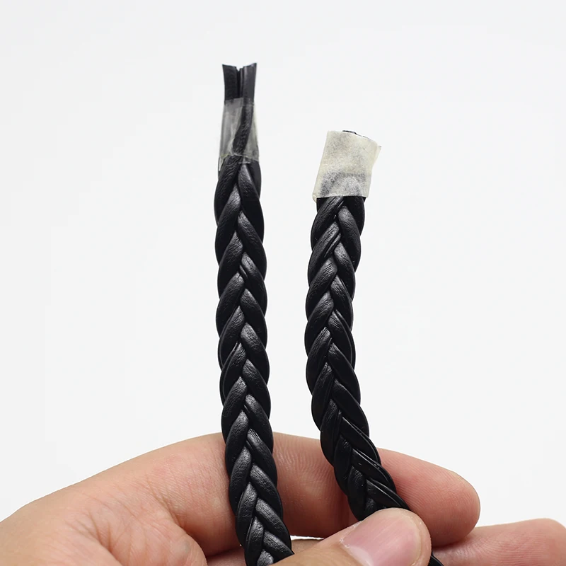 2 m black woven leather rope 9mm round/flat strand PU rope suitable for necklace bracelet DIY jewelry clothing