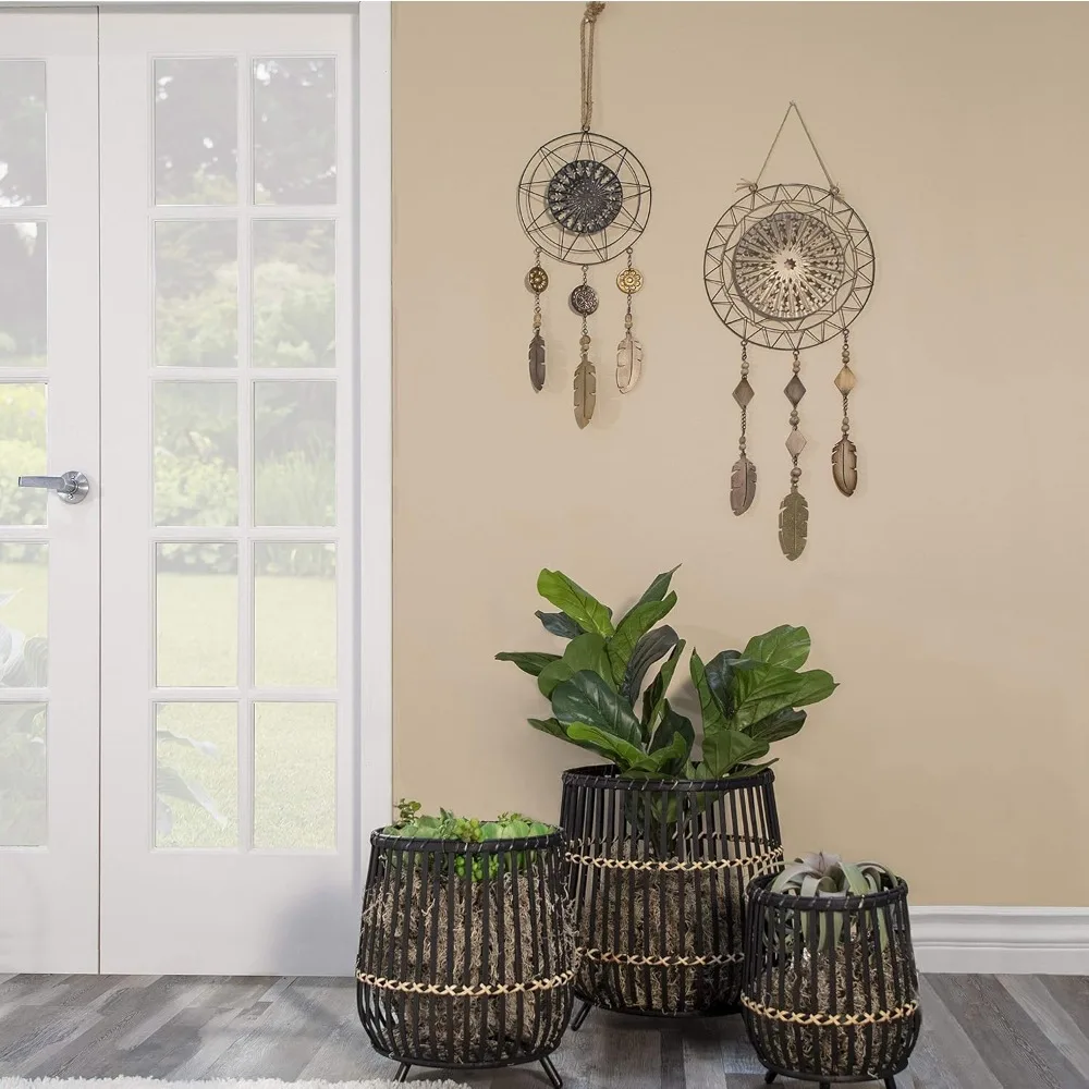 Set of 3 Black Bamboo & Metal Planters – 10", 14", 17" 2