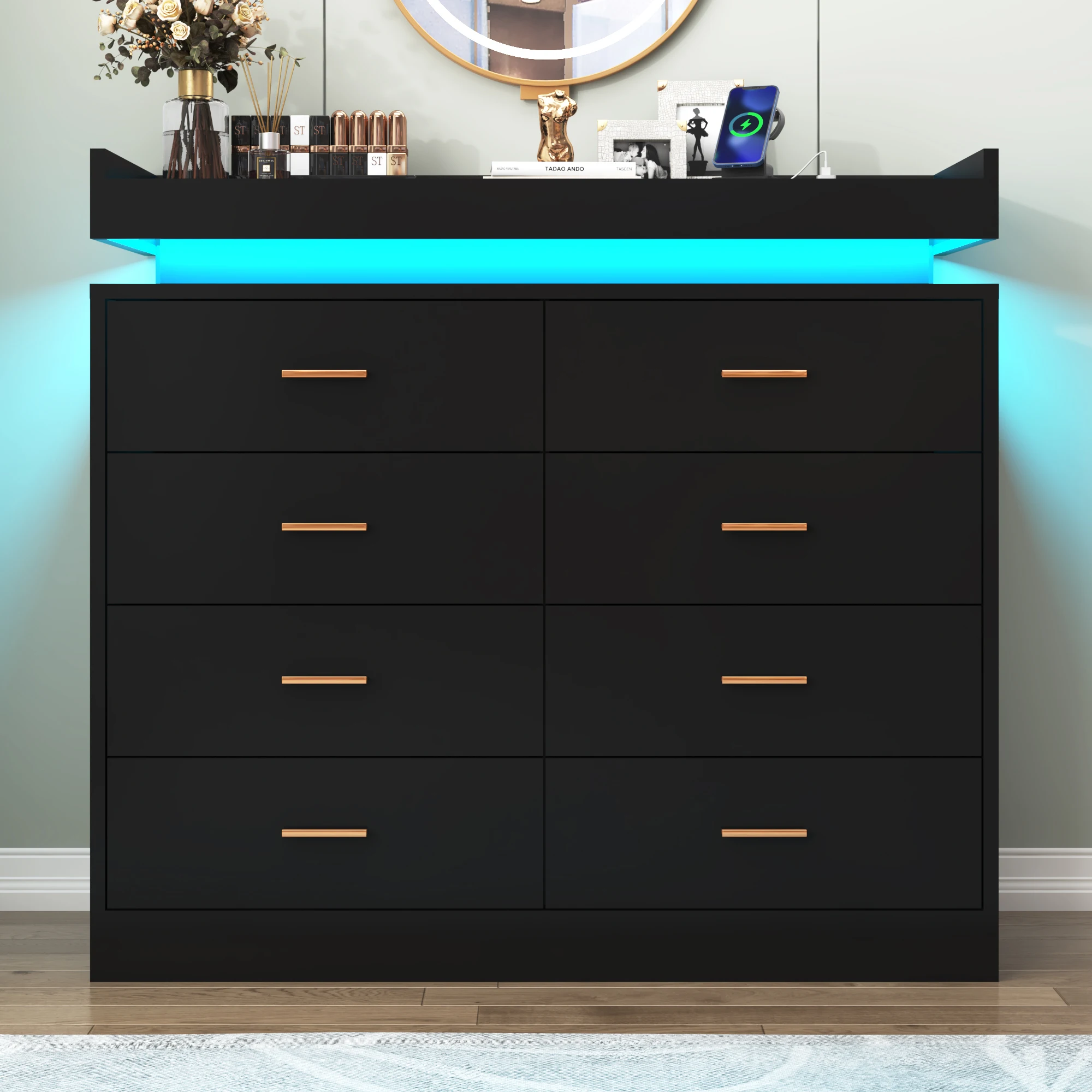 8 Drawer Dresser with LED Light, Modern Chest of Drawers for Closet, 47" Wide Drawer Organizer Cabinet for Bedroom, Living Room - Image 3