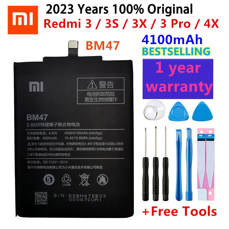 

Оригинальный аккумулятор Xiao Mi BM47 4100 мАч для Xiaomi Redmi 3 3S 3X 4X Redmi 3pro высококачественные сменные батареи для телефона
