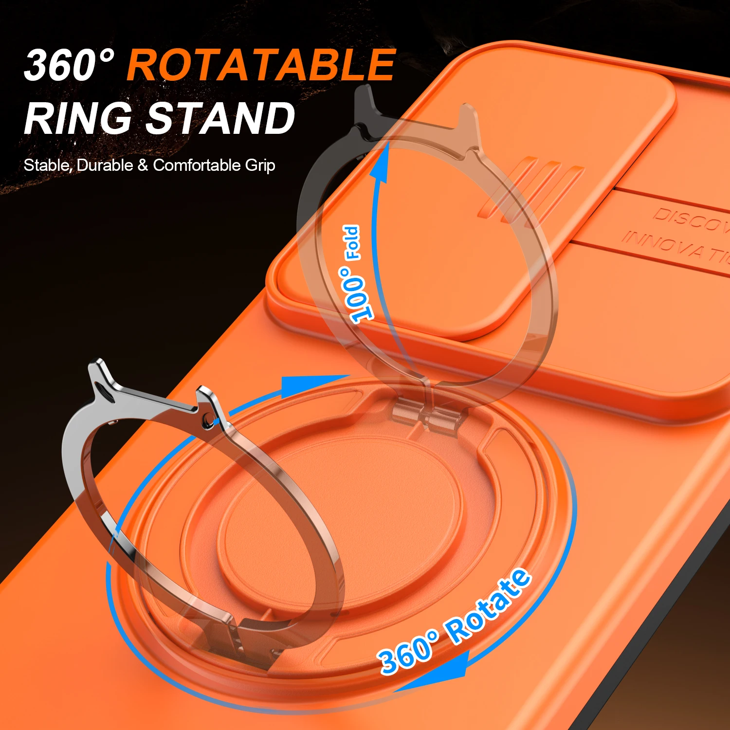 Magnetic Ring Stand Phone Case with Slide Camera Lens Protection and Durable Hybrid Design