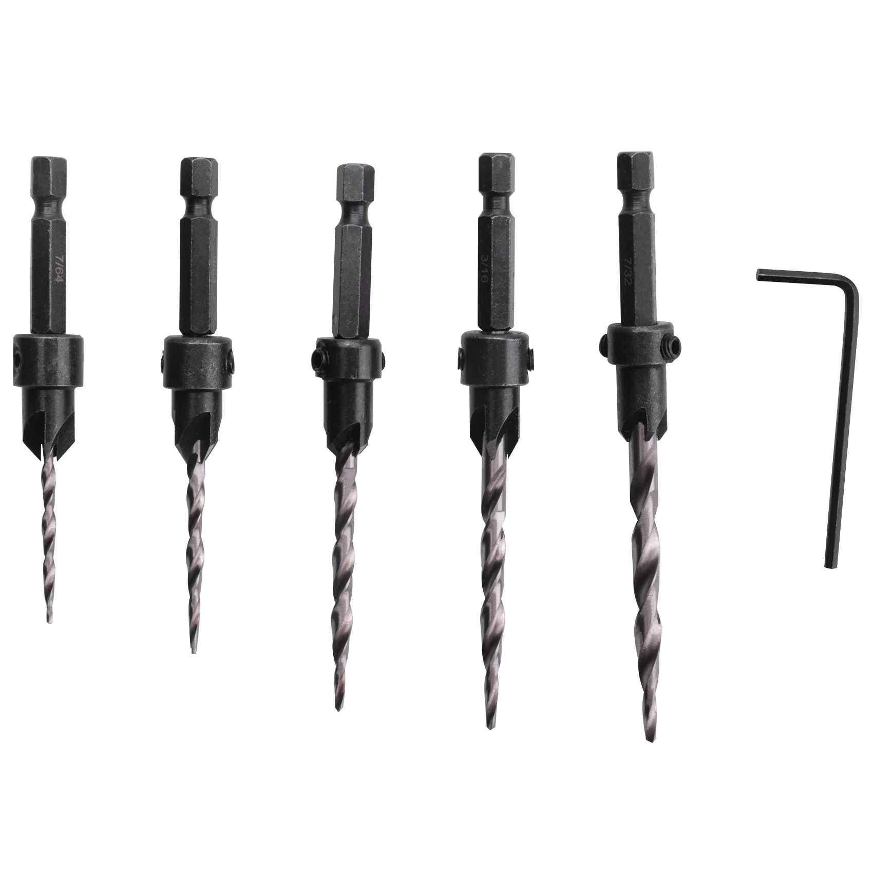 

Drill Bits 11 Pieces 4, 6, 8, 10, 12 Sets of 1/4-Inch Tapered High-Speed Steel Drill Bits, Hexagonal Wrench