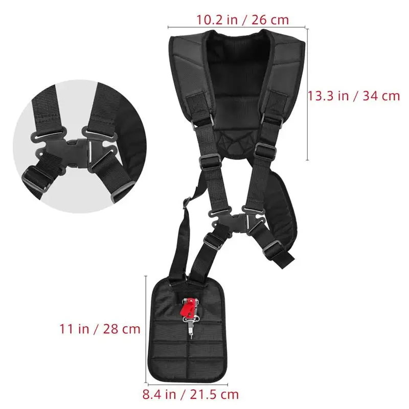 Universal Strimmer Double Shoulder Harness Strap Lawn Mower Shoulder Lawn Harness for Brush Cutter Grass Trimmer with Carry Hook