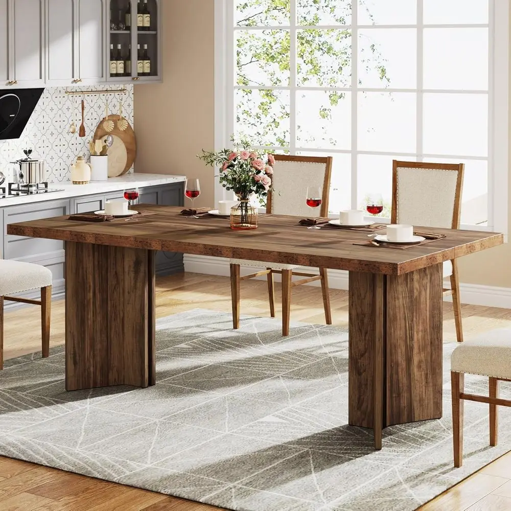 Comedor Rectangular Rustic Mesa de Comedor Rectangular Grande Estilo Rústico, Color Marrón Oscuro ...