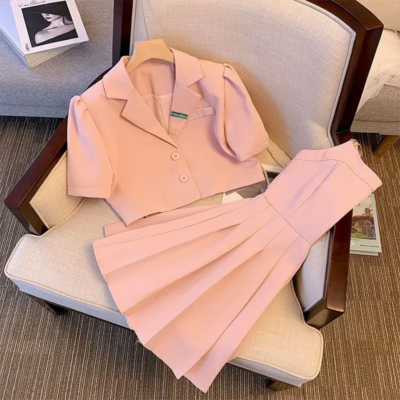 

Insozkdg Women Short Suit Top Sling Dress 2 Piece 2023 Summer Casual Blazers Coat Midi Dresses Set Korean Elegant Business Wear