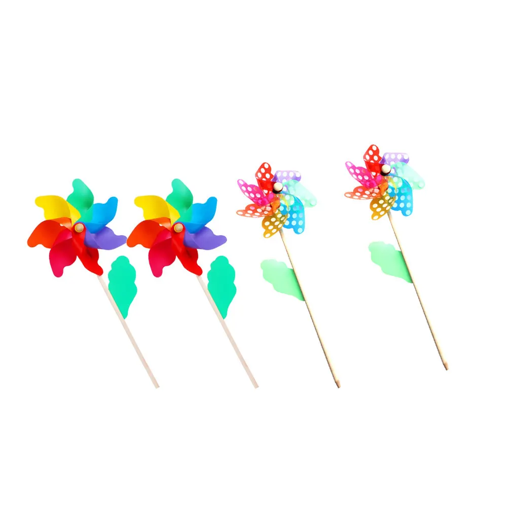 8Pcs 여러 가지 빛깔의 도트 패턴 플라스틱 바람개비 DIY 풍차 키트 재미있는 야외 바람 놀이 정원 파티 룸 스토어 창 장식