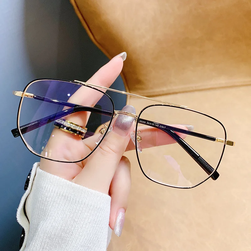 Double Bridge Square Eyeglasses Frames Anti-blue Light Women Men Vintage Transparent Computer Oversize
