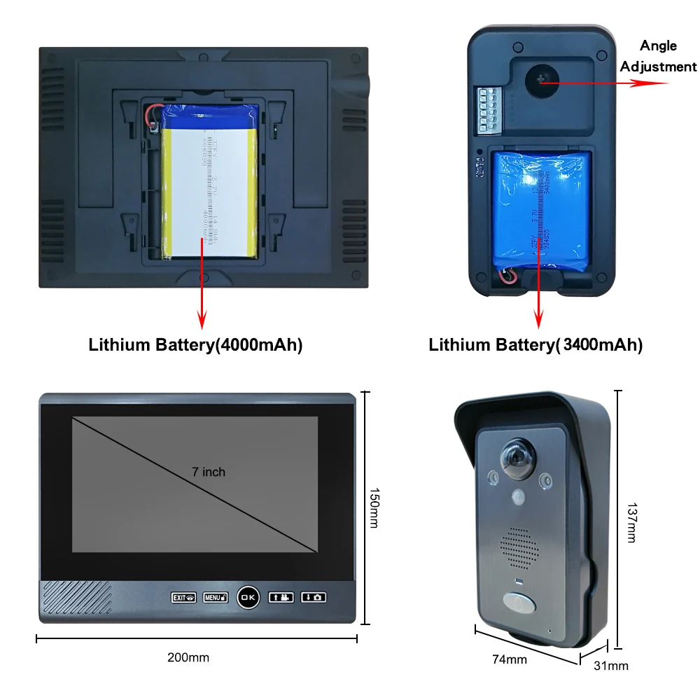 7" 2.4GHz Home Wireless Video Doorbell Office Tamperproof Wireless Vi