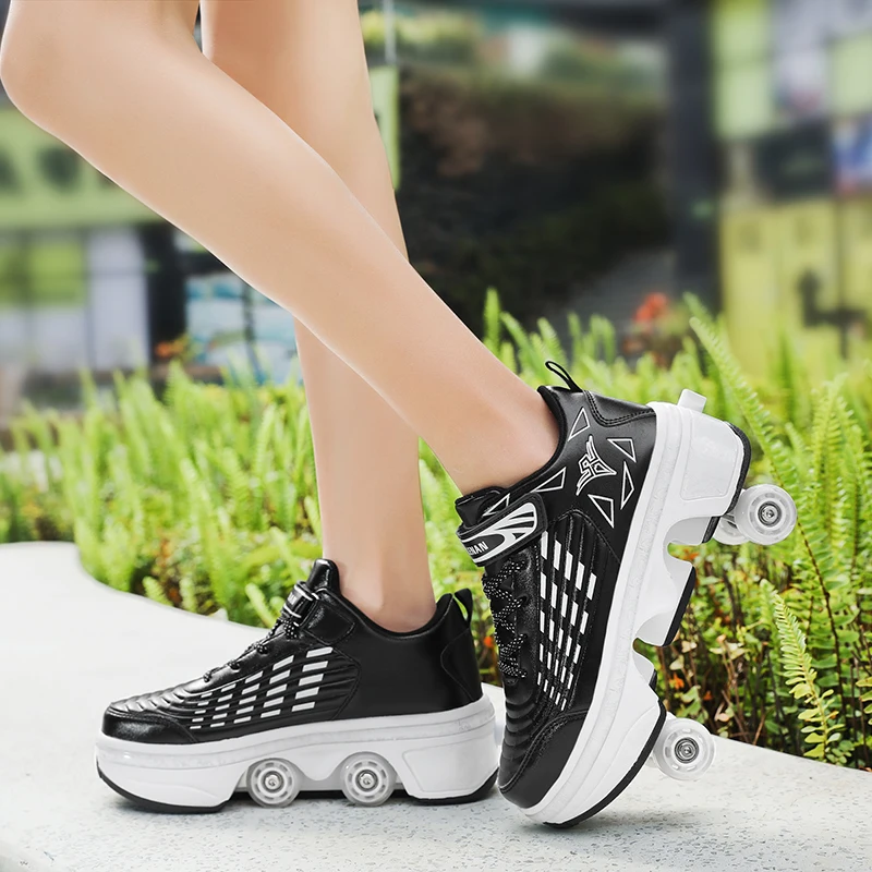 4-Wheel Deformable Roller Skate Shoes for Men and Women Skating
