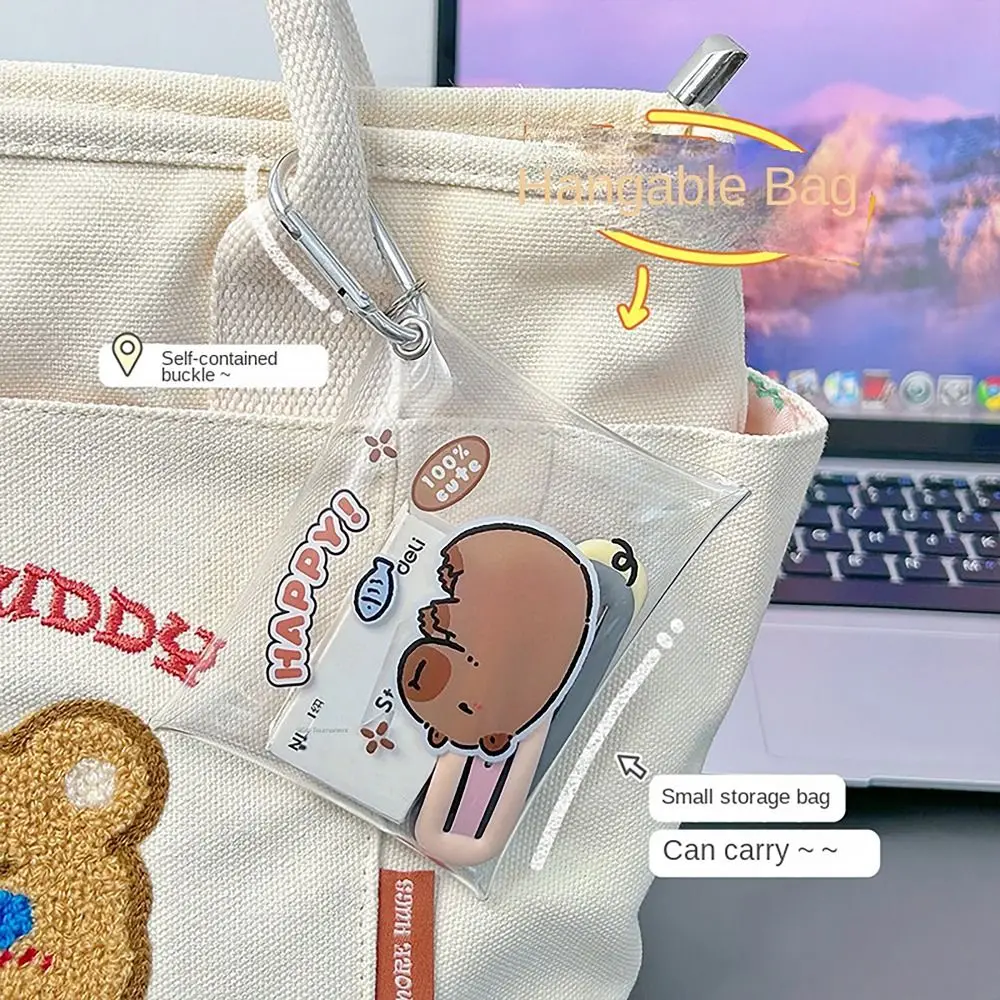 Capybara Coin Wallet Cute Cartoon Anime with Carabiner Earphone Storage Bags Transparent Mini Wallet for Student Girls