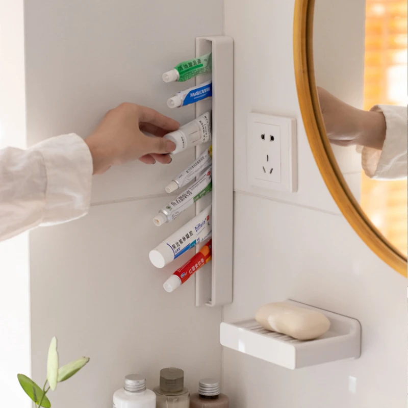 Long Wall-Mounted Toothpaste Squeezer Holder Non-Slip Shower Organizer for Bathroom No Drilling Design