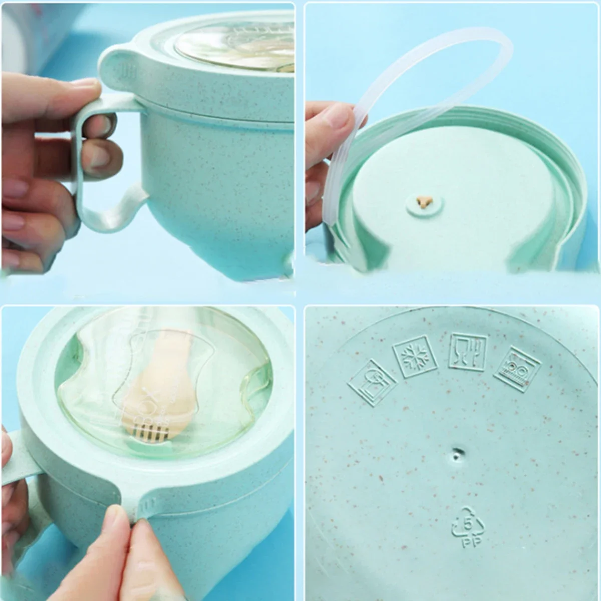 850ml Microwave Soup Bowl with Lid and Handle Food-Grade Plastic Noodle Bowl with Spoon Leak-proof Portable Breakfast Cup