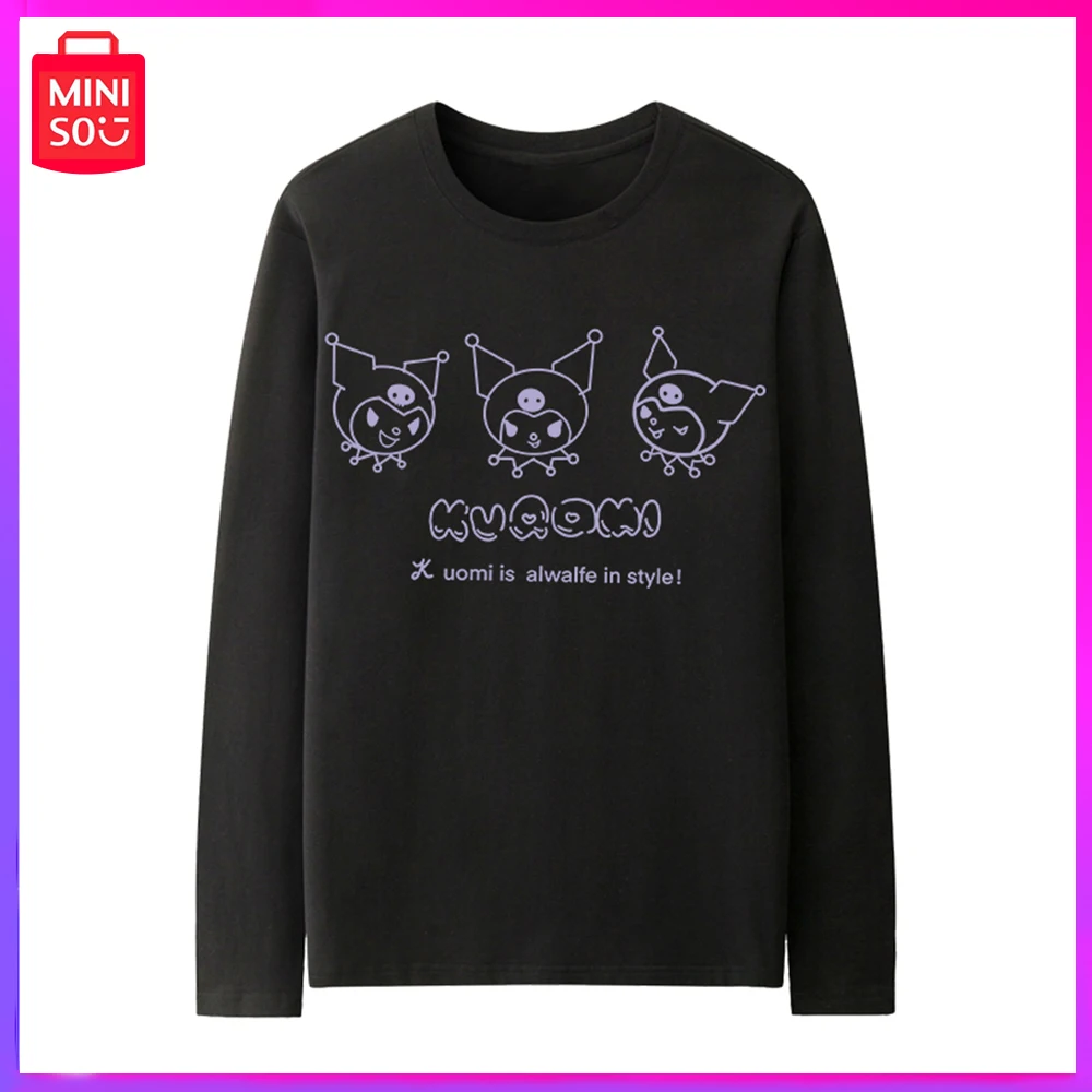 

Miniso Sanrio Kuromi New Autumn Cartoon Print Casual Slimming Long Sleeve T-Shirt Top White Birthday Christmas Girl Boy Gifts