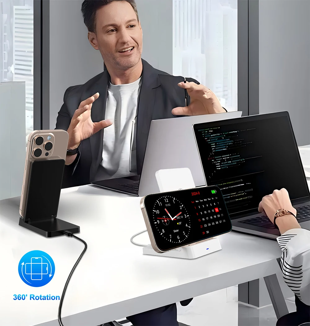 Faltbarer kabelloser Desktop-Ladeständer für iPhone 17 16 15 14 13 12 Pro Max Samsung Xiaomi 17 – Schnelle Ladestation – Detail 7