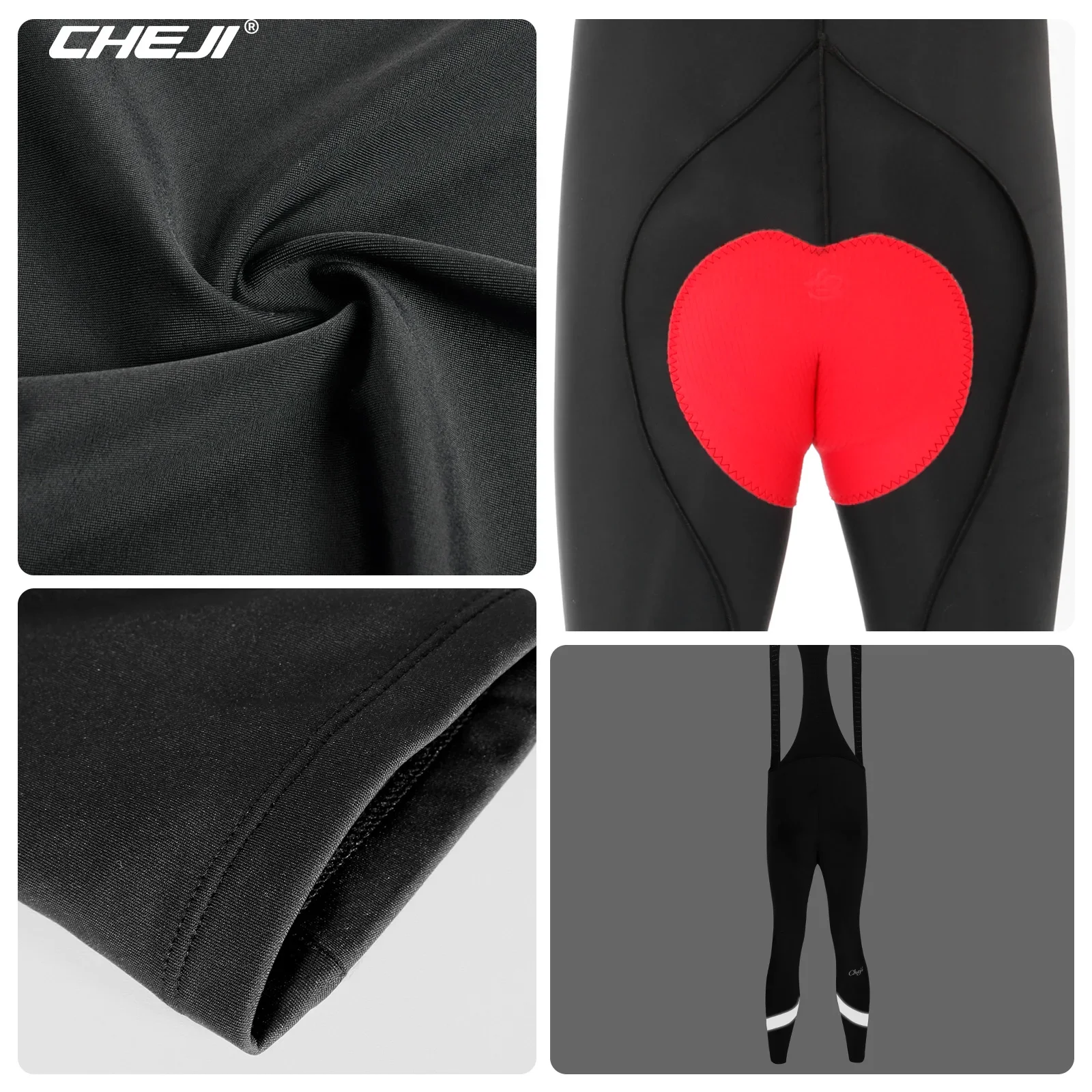 Cheji Winter Cycling Tights & Pants for Men Fleece Thermal Shoulder Belt Trousers Fabric Wear-resistant Breathable Slim