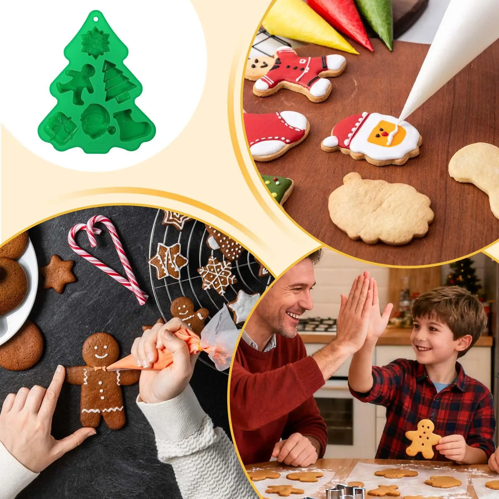 Christmas Tree Silicone Mold 6 Cavity Santa Claus Home Decor Christmas Fondant Mold for Xmas Birthday Party Cake Tools