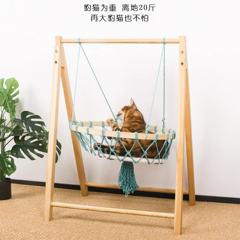 

Handmade Cotton Rope Woven Hanging Basket, Cat Hammock, Cat Nest, Swing Wooden, Pet Supplies