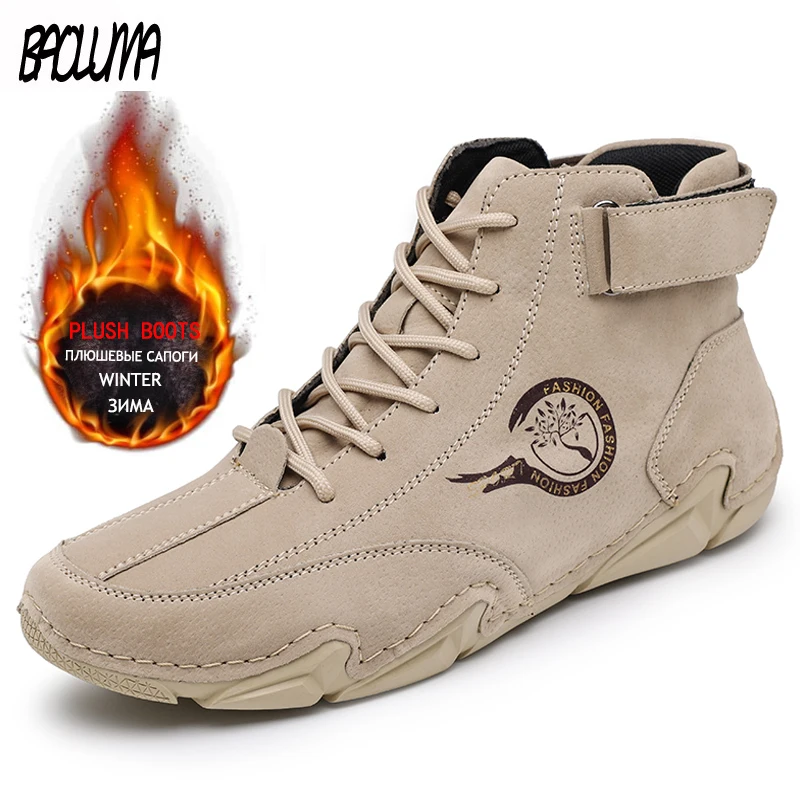 New Winter Men's Boots Moccasins Men's Leather Boots Men Snow Soft Designer Outdoor Motorcycle Man Work Shoes