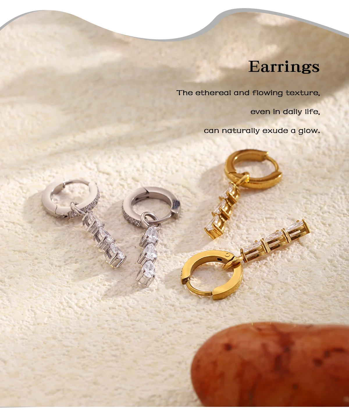 E.B.belle Minimalistische Wassertropfen CZ Creolen Edelstahl 18k Vergoldet Damen-Ohrringe Hochwertige Schmuck-Ohrringe – Detail 4